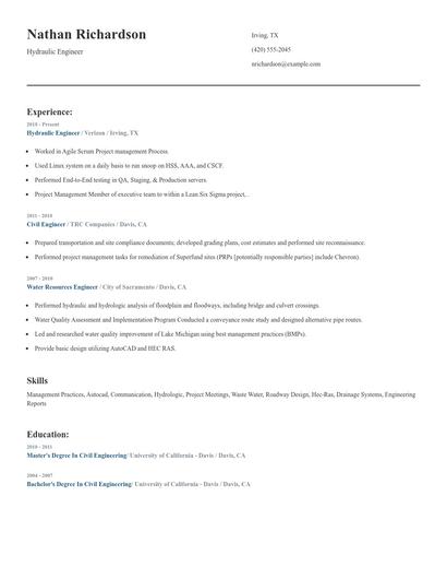 Hydraulic Engineer Resume