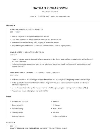 Hydraulic Engineer Resume