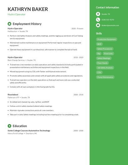 Hydro Operator Resume