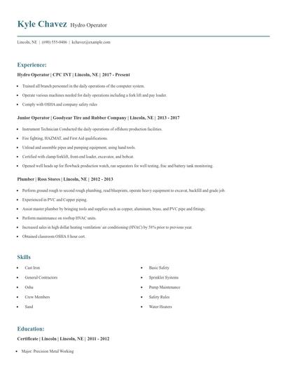 Hydro Operator Resume