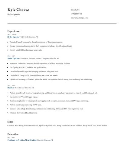 Hydro Operator Resume