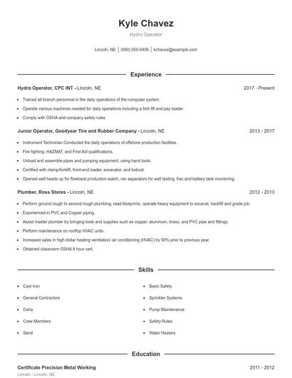 Hydro Operator Resume