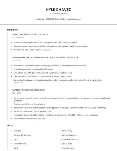 Hydro Operator Resume