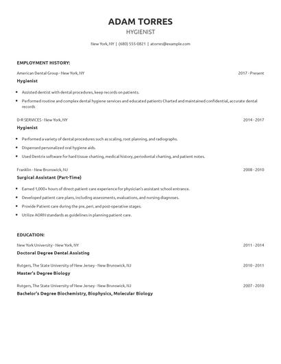 Hygienist Resume