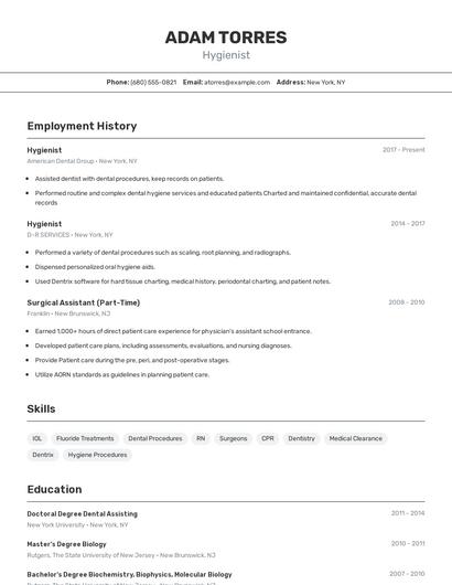 Hygienist Resume