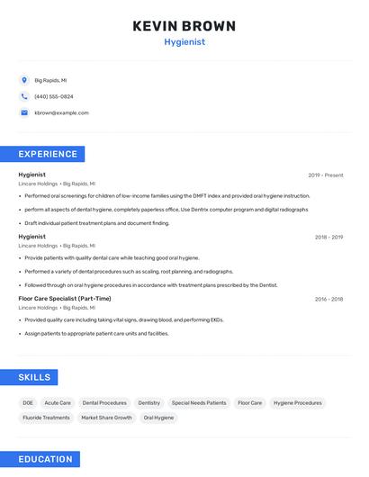 Hygienist Resume