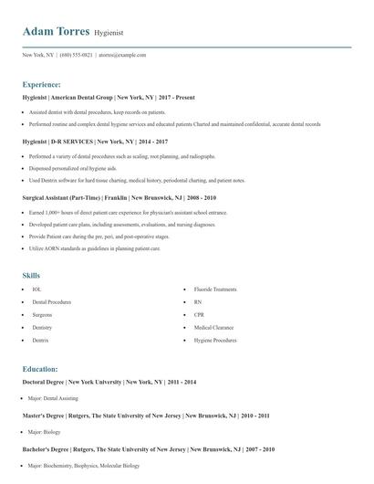 Hygienist Resume