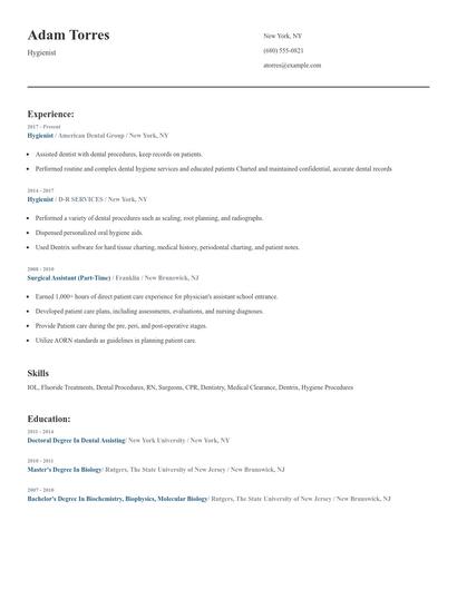 Hygienist Resume