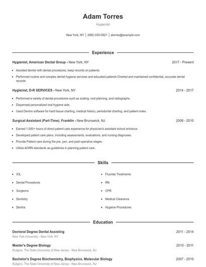 Hygienist Resume