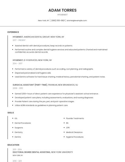 Hygienist Resume