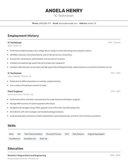 IC Technician Resume