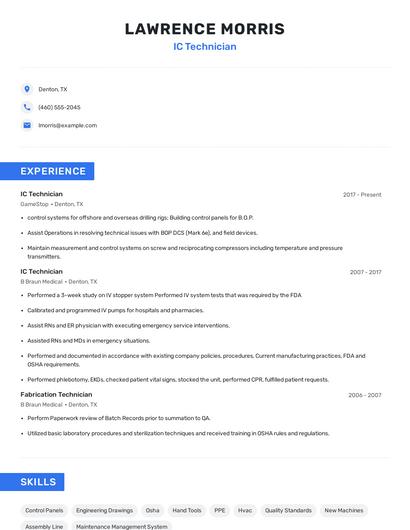 IC Technician Resume