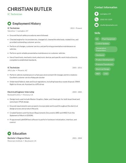 IC Technician Resume