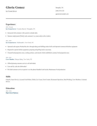 Ice Cream Server Resume