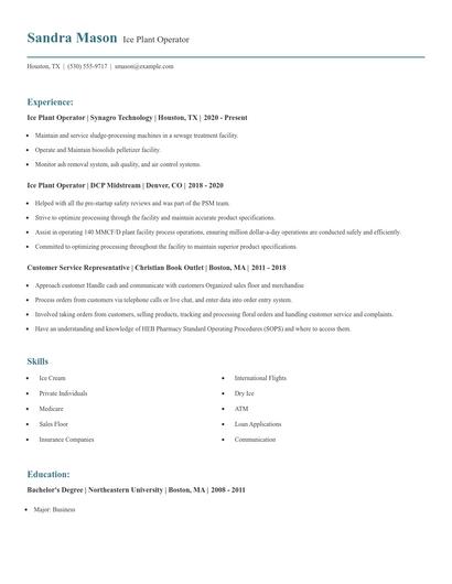 Ice Plant Operator Resume