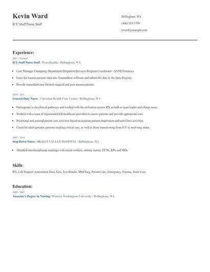 ICU Staff Nurse Staff Resume