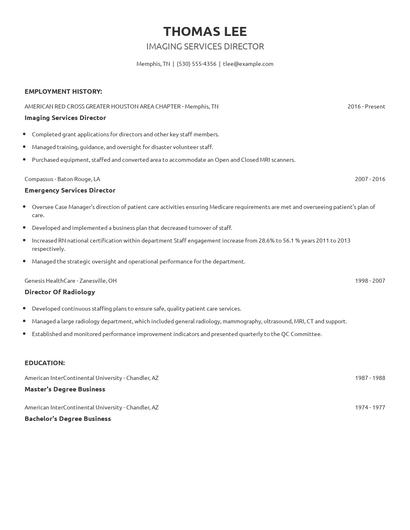 Imaging Services Director Resume