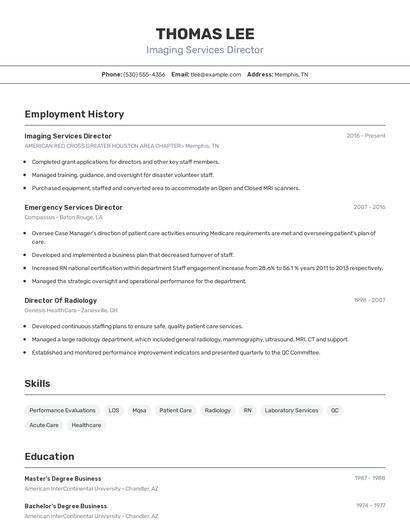 Imaging Services Director Resume