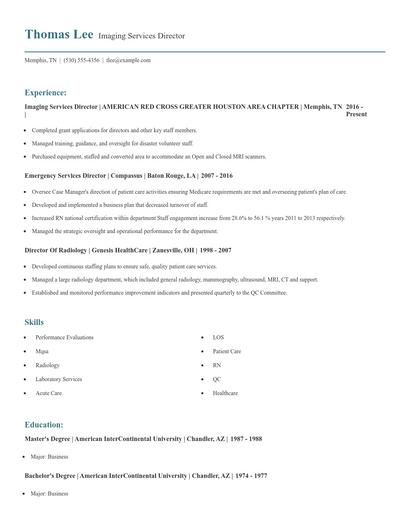 Imaging Services Director Resume