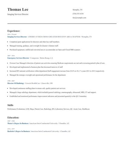 Imaging Services Director Resume