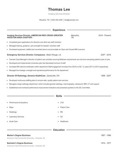 Imaging Services Director Resume