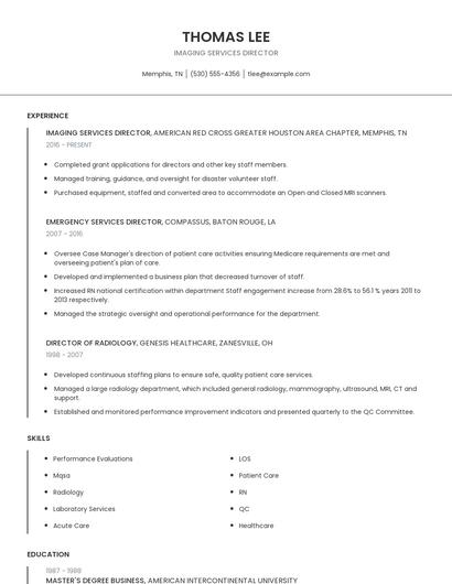Imaging Services Director Resume