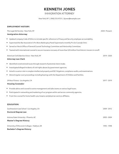 Immigration Attorney Resume