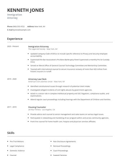 Immigration Attorney Resume