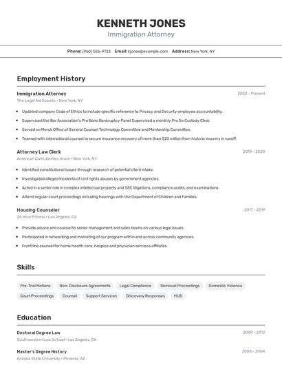 Immigration Attorney Resume