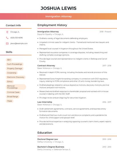 Immigration Attorney Resume