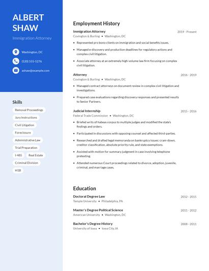 Immigration Attorney Resume