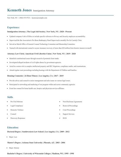 Immigration Attorney Resume