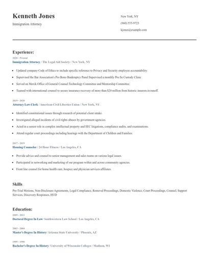 Immigration Attorney Resume