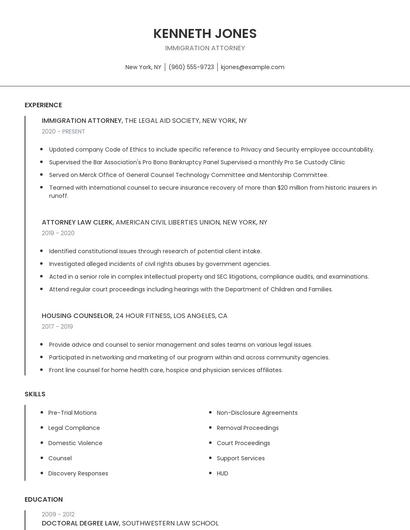 Immigration Attorney Resume