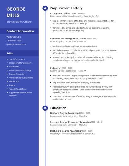 Immigration Officer Resume