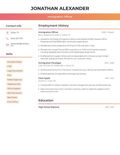 Immigration Officer Resume