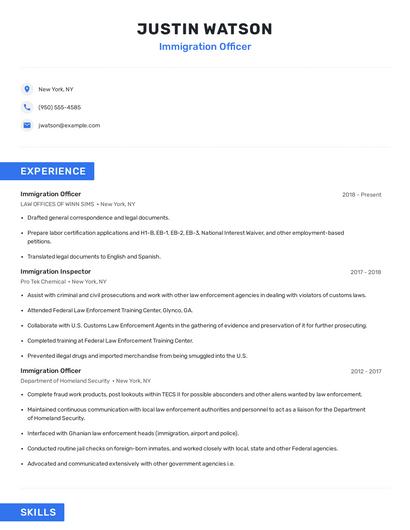 Immigration Officer Resume