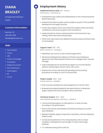 Implementations Lead Resume