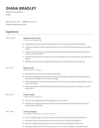 Implementations Lead Resume