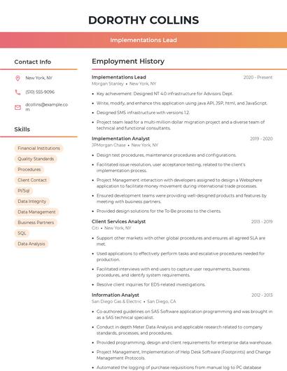Implementations Lead Resume