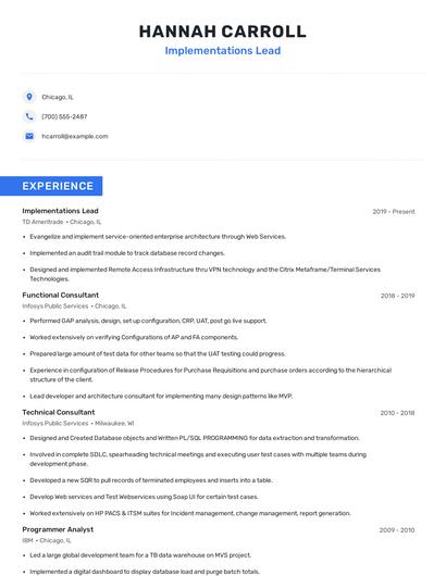 Implementations Lead Resume