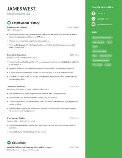 Implementations Lead Resume