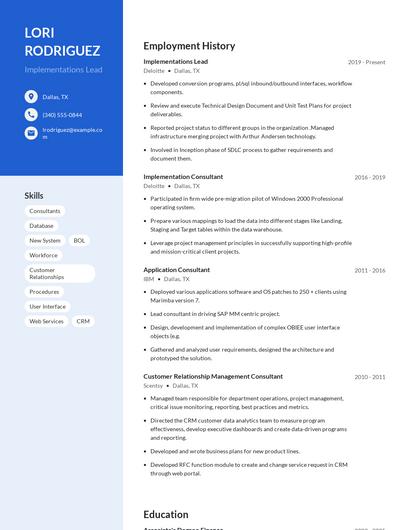 Implementations Lead Resume