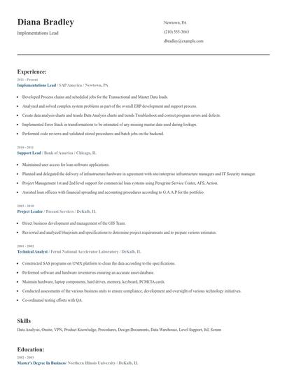 Implementations Lead Resume