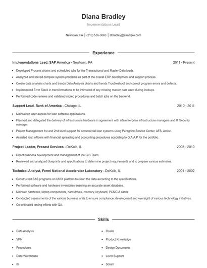 Implementations Lead Resume