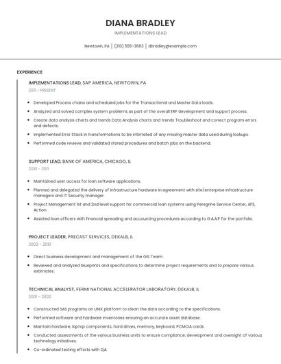 Implementations Lead Resume