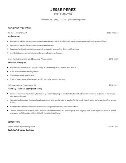 Implementer Resume