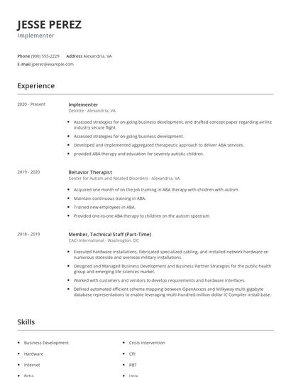 Implementer Resume