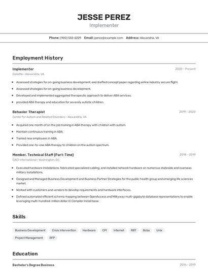 Implementer Resume