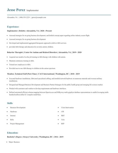 Implementer Resume